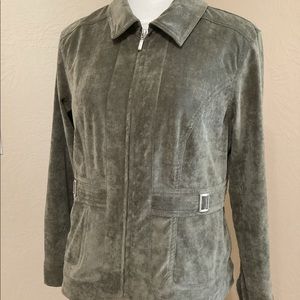 Christopher & Banks Jacket Medium Petite Sage Green Front Zip Long Sleeve
